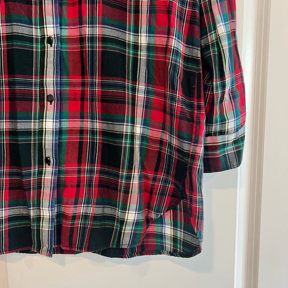Lauren Ralph Lauren Women's Long Button Down Flannel Red Green Size M - Picture 2 of 9
